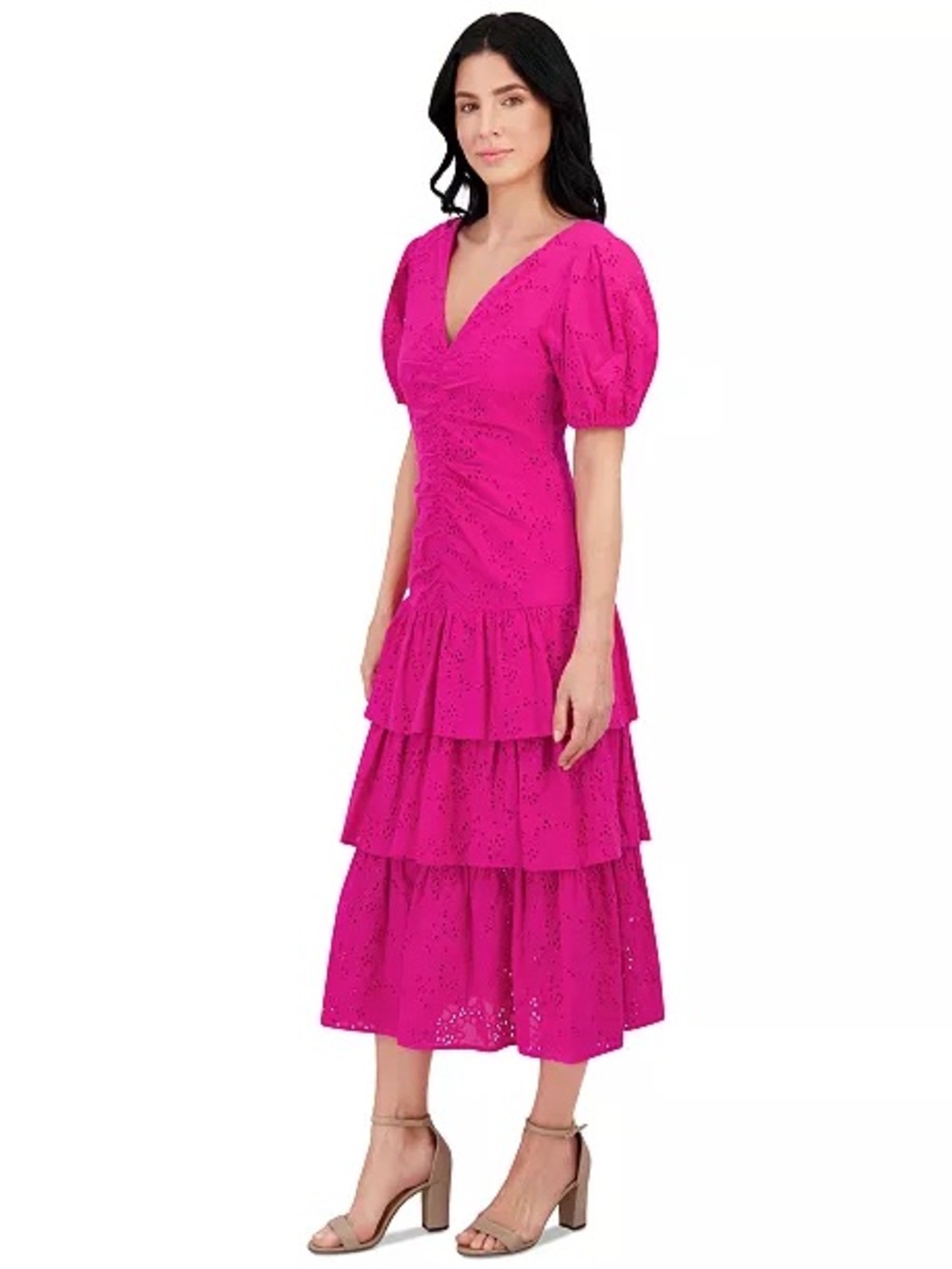 Kensie (10) Women's Emboridered Layered Puff-Sleeve Maxi Dress